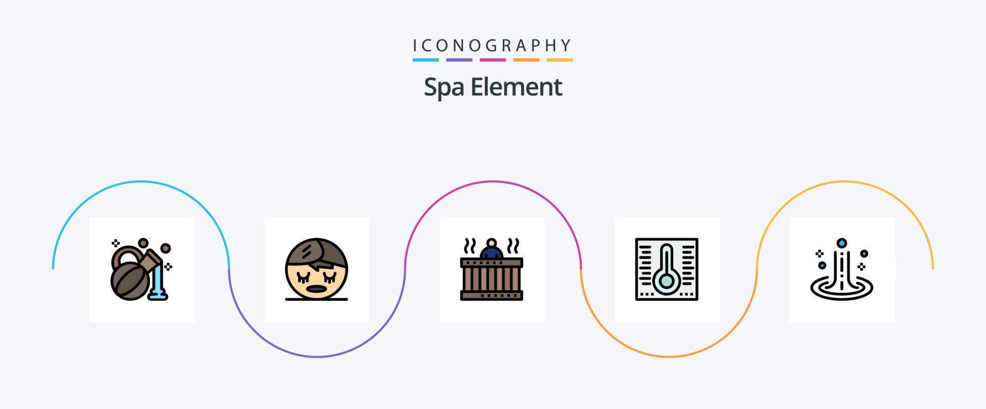 spa element lijn gevulde vlak 5 icoon pak inclusief water. rimpeling. kom tot rust. effect. temperatuur vector