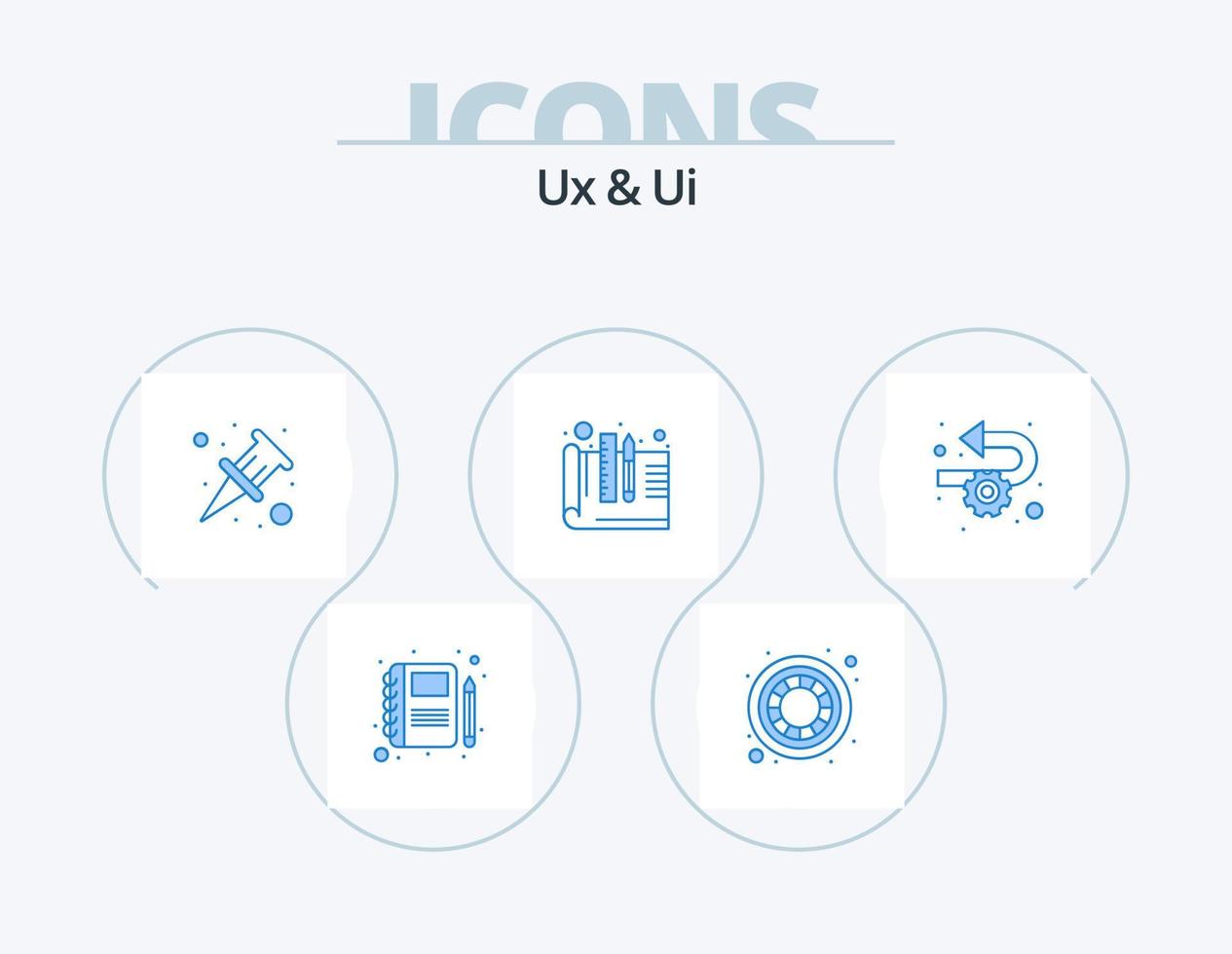 ux en ui blauw icoon pak 5 icoon ontwerp. . implementatie. pin. weerbaar. prototyping vector