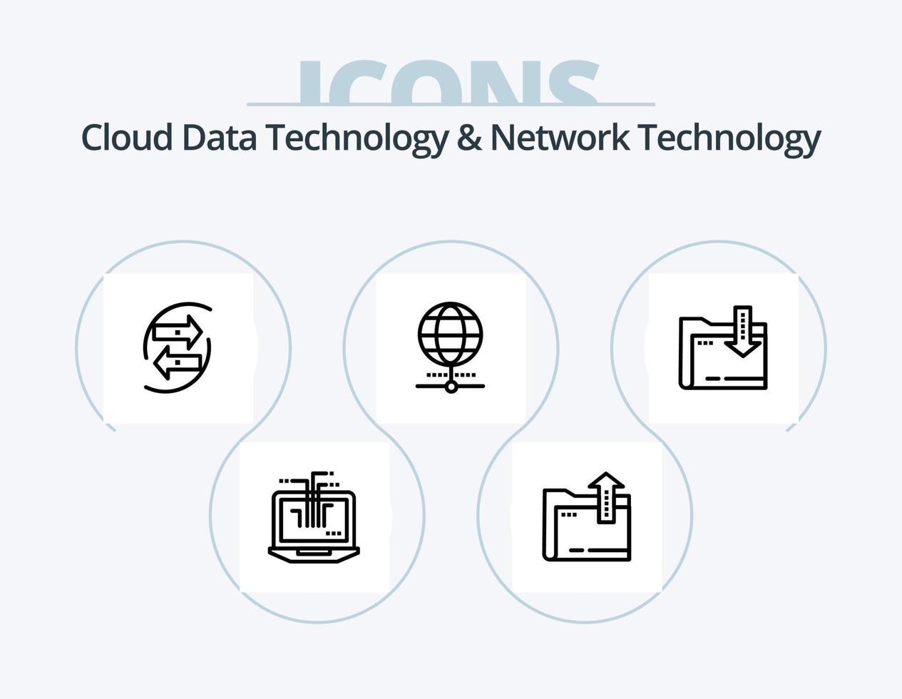 wolk gegevens technologie en netwerk technologie lijn icoon pak 5 icoon ontwerp. verbinding. pijl. computer. versnelling. wolk vector