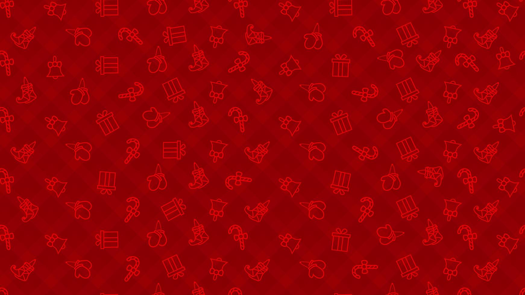 Kerstmis rood naadloos patroon met wanten, huidige doos, klokken en elvenlaarzen. vector