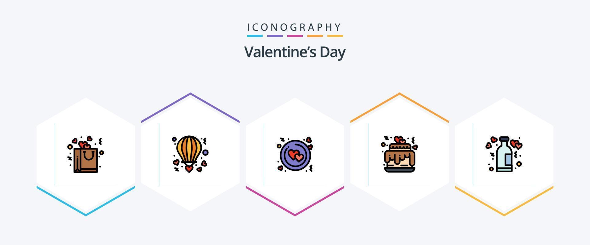 valentijnsdag dag 25 gevulde lijn icoon pak inclusief fles. liefde. valentijn. taart. Valentijn vector