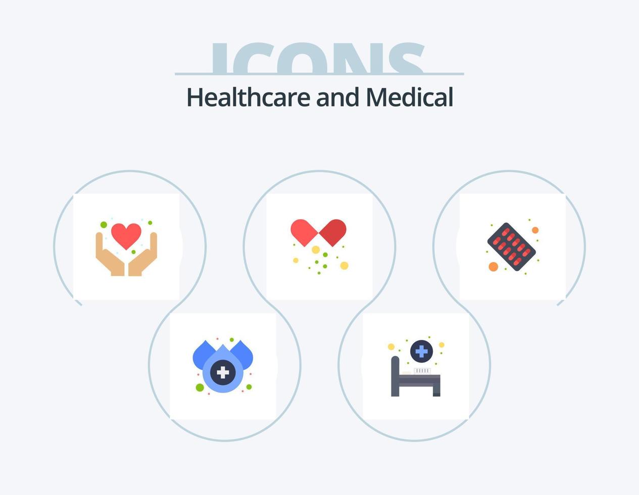 medisch vlak icoon pak 5 icoon ontwerp. geneesmiddel. medisch. hart. capsule. geneesmiddelen vector