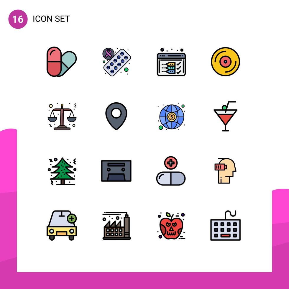 reeks van 16 modern ui pictogrammen symbolen tekens voor pin plaats web balans gerechtigheid bewerkbare creatief vector ontwerp elementen