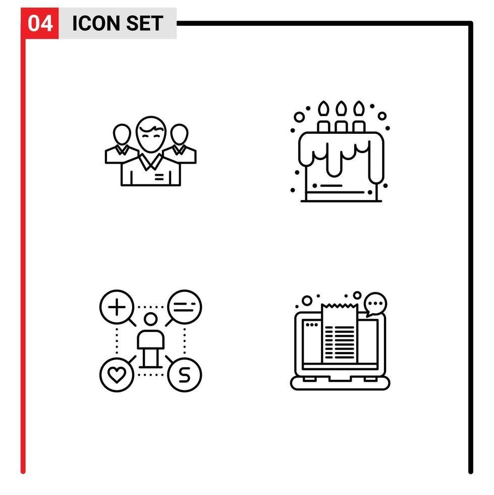 4 gebruiker koppel lijn pak van modern tekens en symbolen van team voedsel uitvoerend persoon gebruiker bewerkbare vector ontwerp elementen
