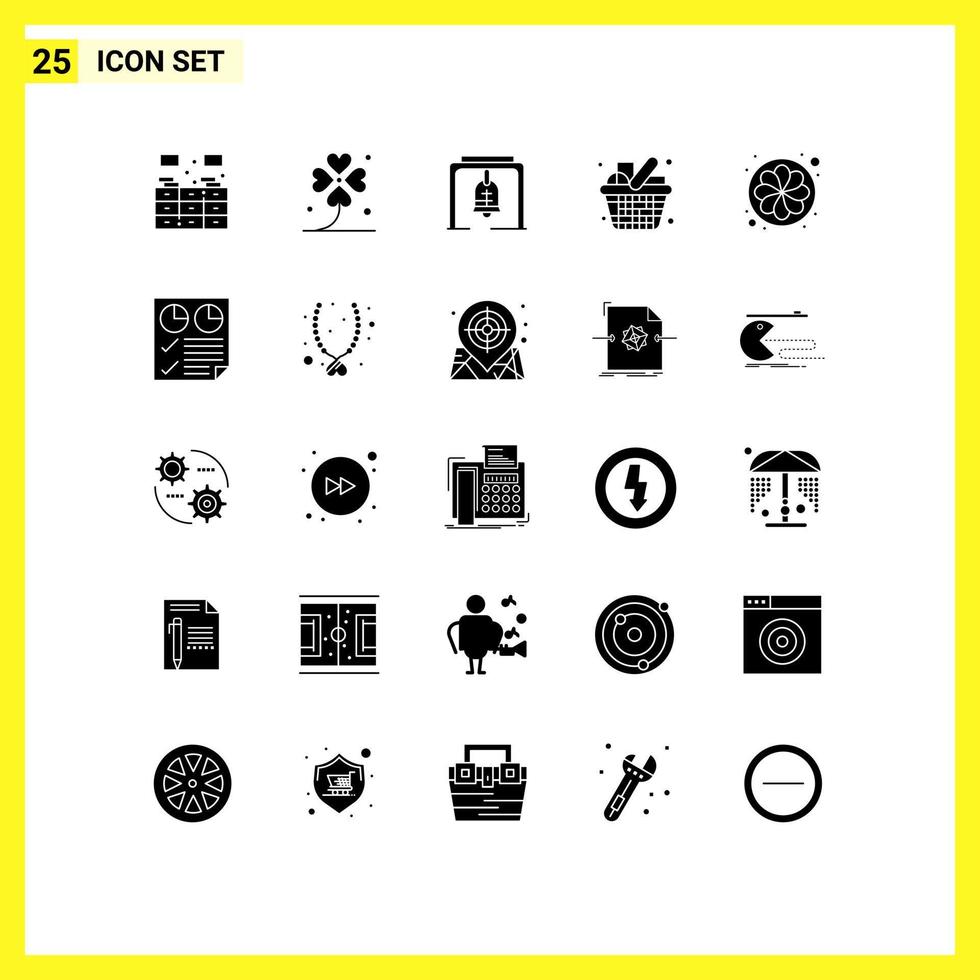 universeel icoon symbolen groep van 25 modern solide glyphs van items boodschappen doen Lucky kruidenier kerk klok bewerkbare vector ontwerp elementen