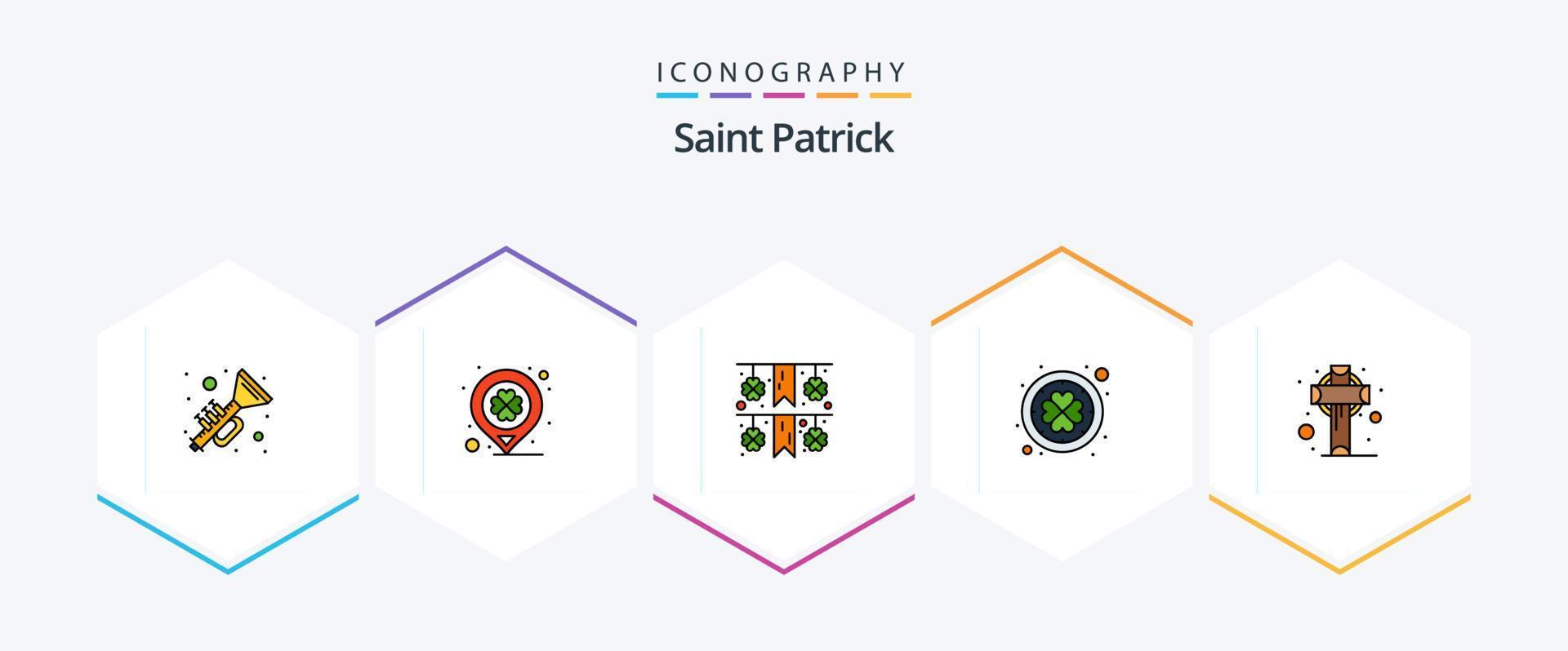 heilige Patrick 25 gevulde lijn icoon pak inclusief Iers. kruis. festival. Klaver. Iers vector