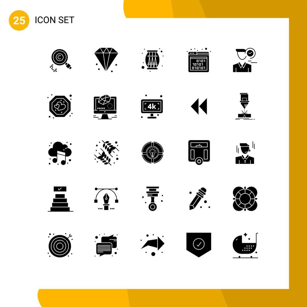 groep van 25 solide glyphs tekens en symbolen voor tijd koppel sieraden code partij bewerkbare vector ontwerp elementen