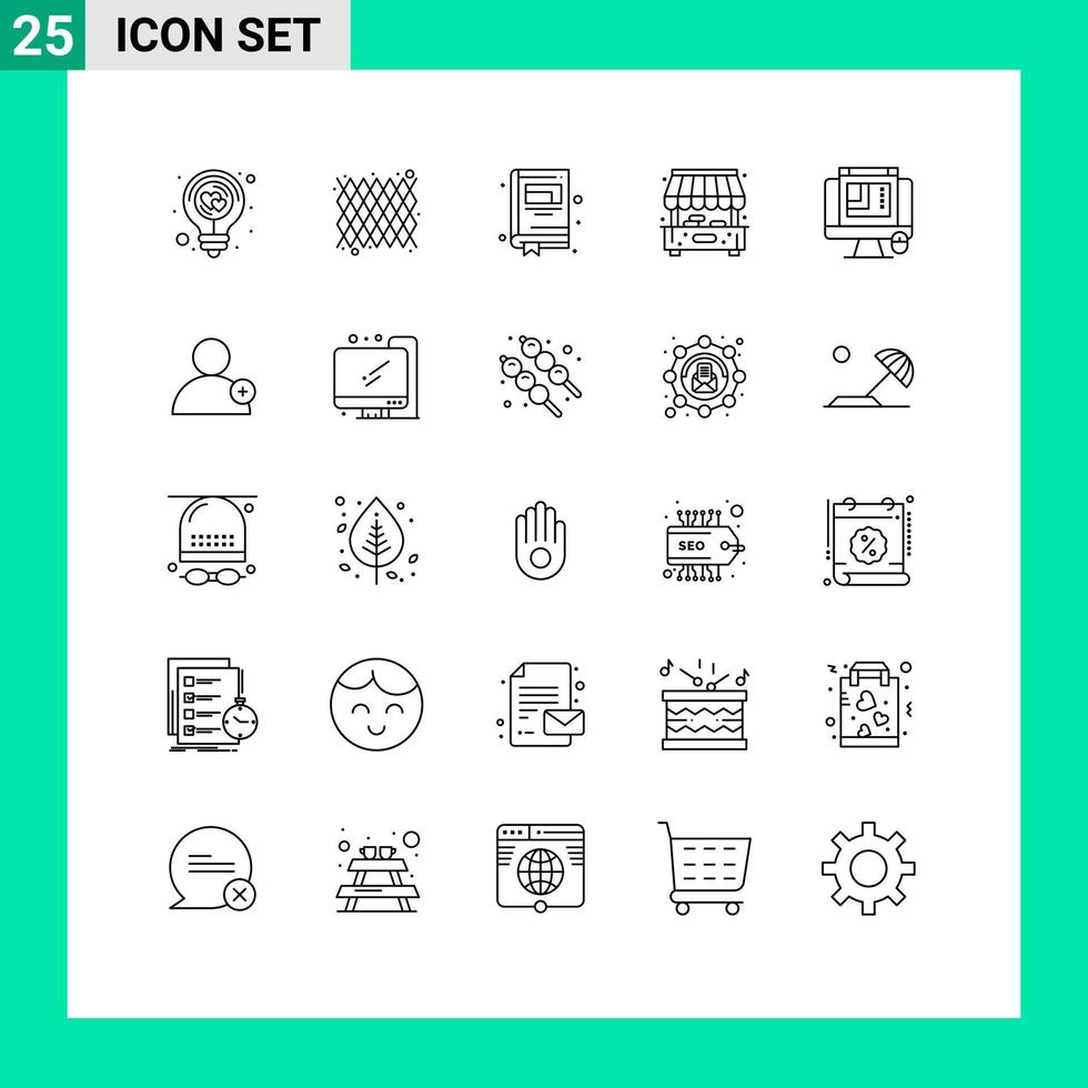 gebruiker koppel pak van 25 eenvoudig lijnen van web grafiek css ontwerp patroon winkel stad bewerkbare vector ontwerp elementen