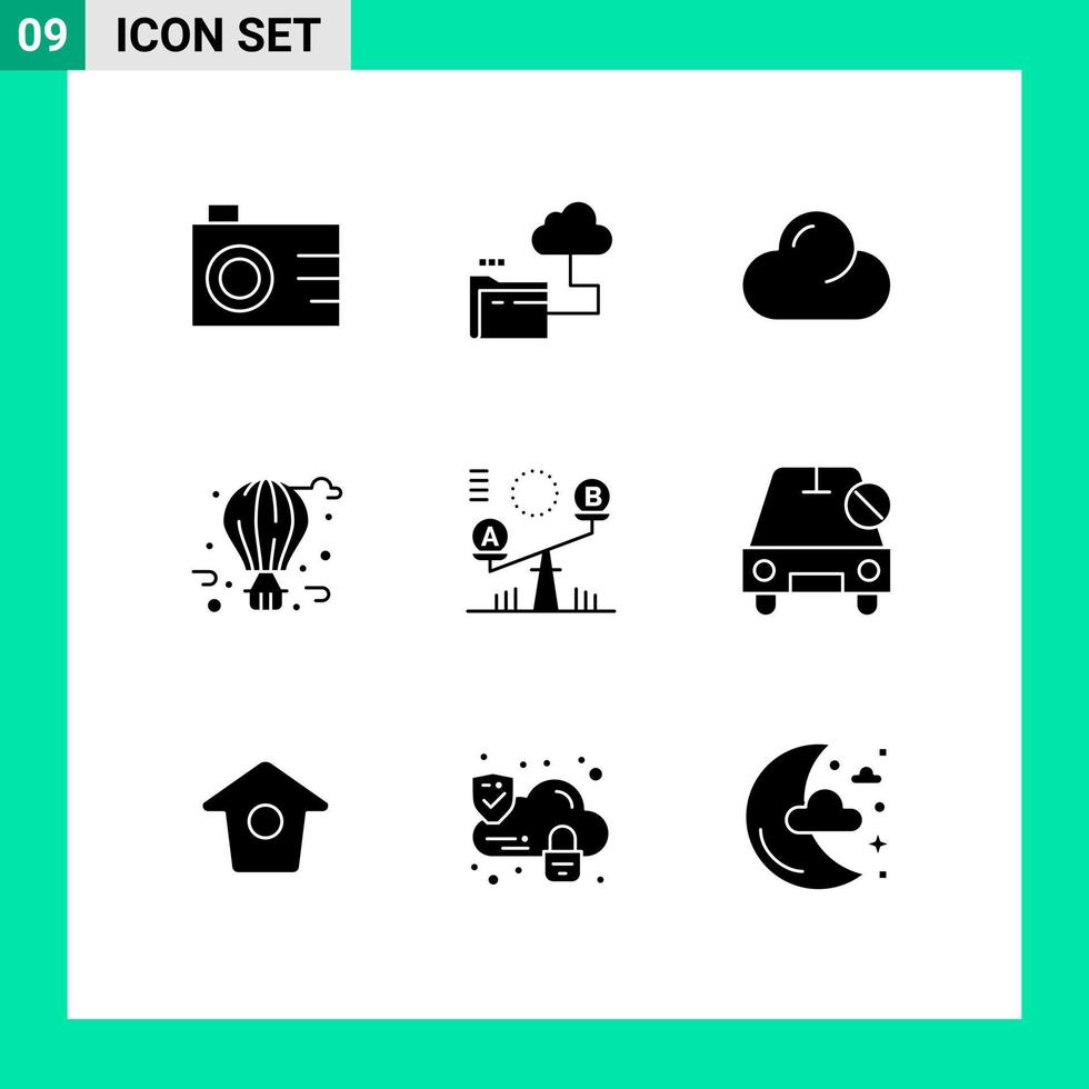 pictogram reeks van 9 gemakkelijk solide glyphs van optillen besluit bewolkt balans vlieg ballon bewerkbare vector ontwerp elementen