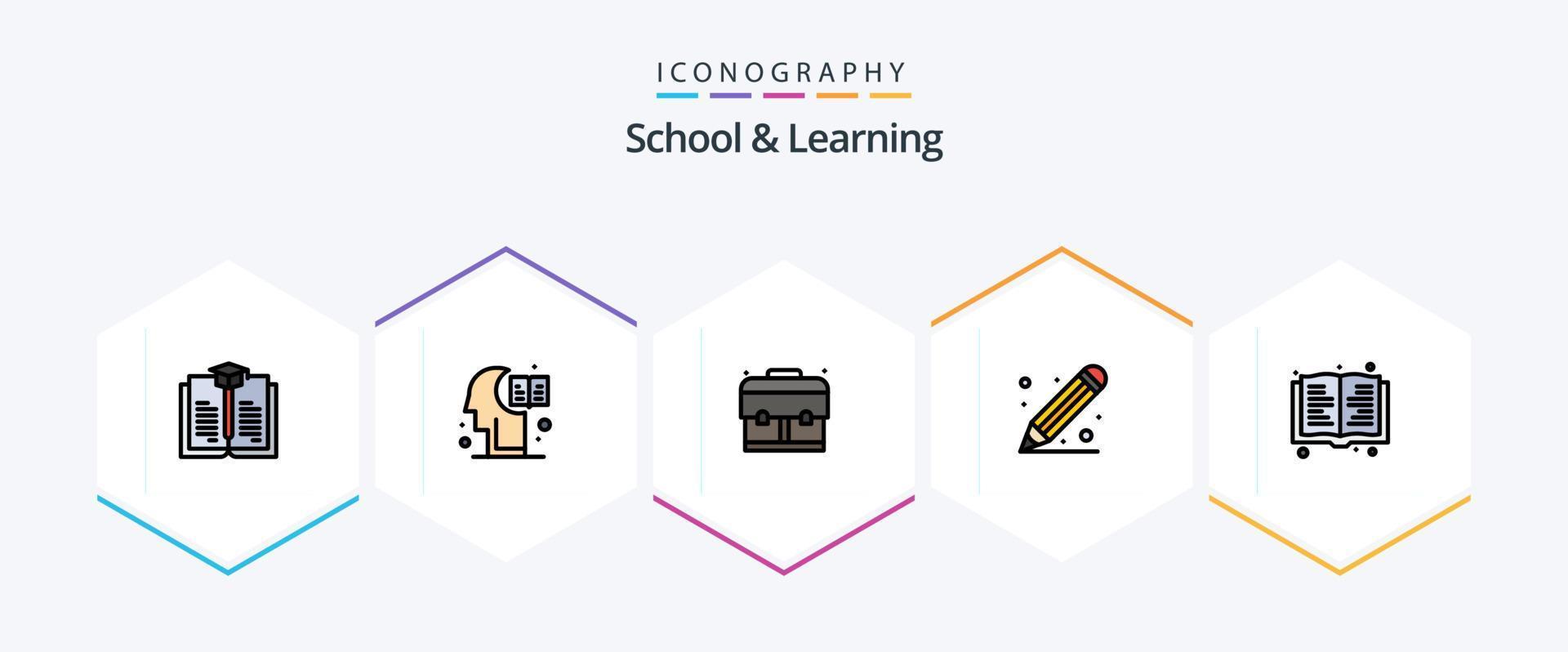 school- en aan het leren 25 gevulde lijn icoon pak inclusief . lezen. onderwijs. boek. school- vector