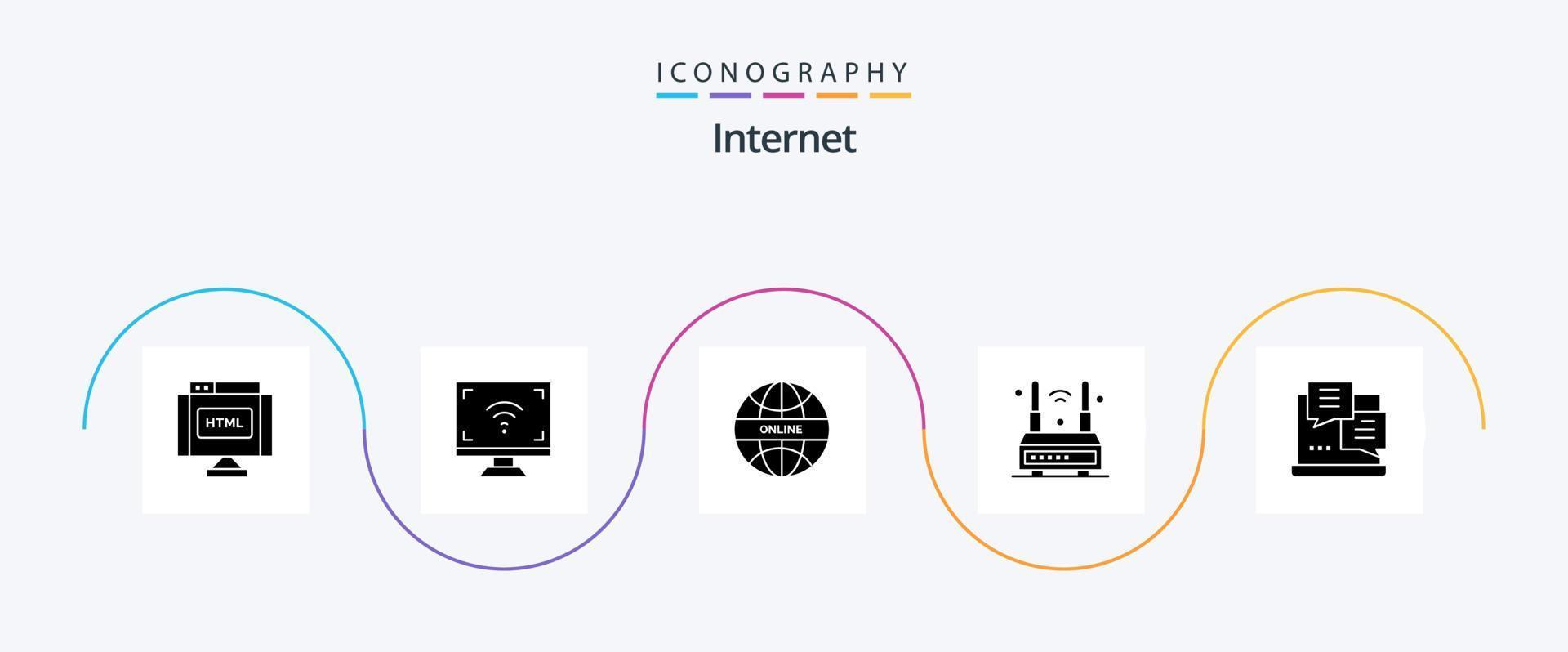 internet glyph 5 icoon pak inclusief draadloze. technologie. TV. router. wereld vector