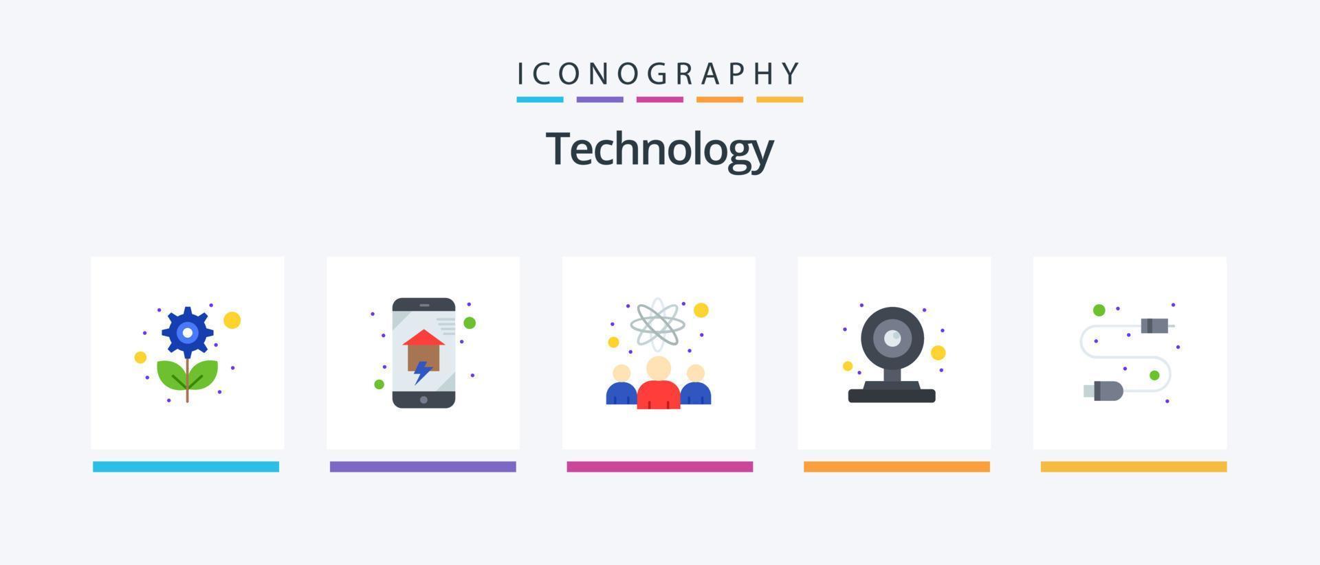 technologie vlak 5 icoon pak inclusief kabel. webcammen. slim huis. web. wetenschappers. creatief pictogrammen ontwerp vector