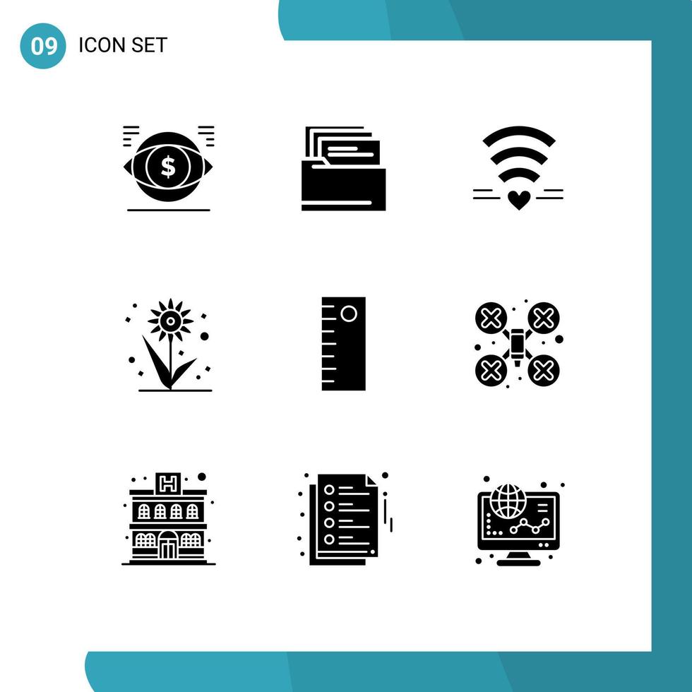 9 universeel solide glyph tekens symbolen van gereedschap zonnebloem Wifi fabriek landbouw bewerkbare vector ontwerp elementen