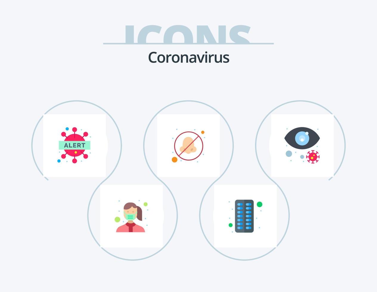 coronavirus vlak icoon pak 5 icoon ontwerp. oog. KNO-arts. pil. neus. virus vector