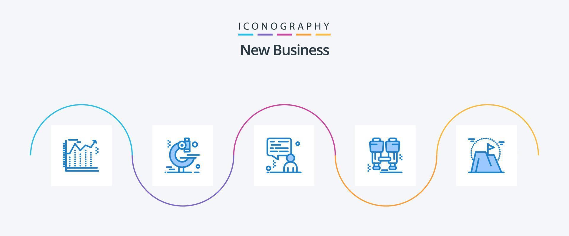 nieuw bedrijf blauw 5 icoon pak inclusief missie. vlag. chatten. prestatie. onderzoeken vector