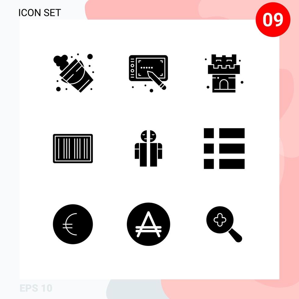 modern reeks van 9 solide glyphs pictogram van menselijk gebroken kasteel Mens gebroken ecommerce bewerkbare vector ontwerp elementen