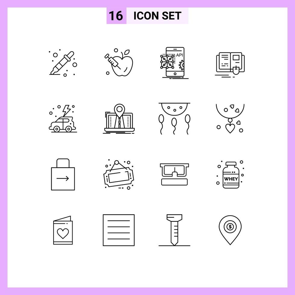 reeks van 16 modern ui pictogrammen symbolen tekens voor dag muis toepassing kennis boek bewerkbare vector ontwerp elementen