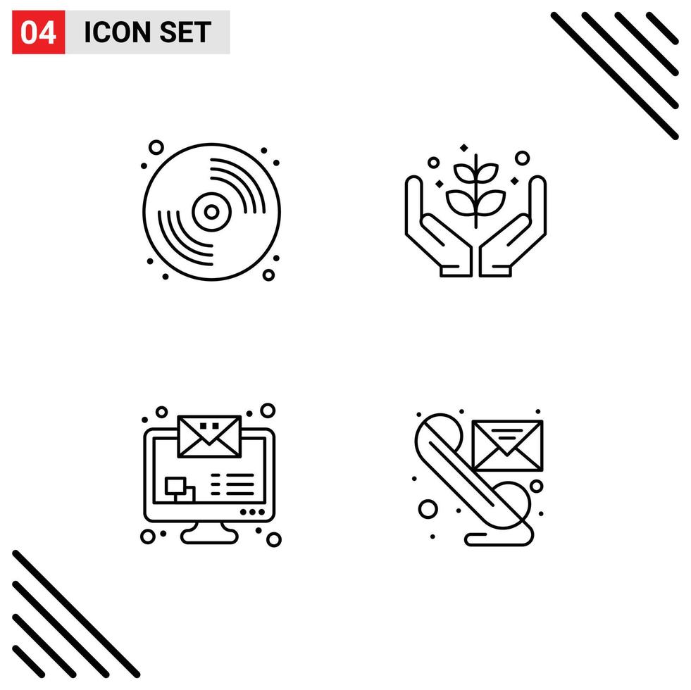 universeel icoon symbolen groep van 4 modern gevulde lijn vlak kleuren van CD imac verf tuin toezicht houden op e-mail bewerkbare vector ontwerp elementen