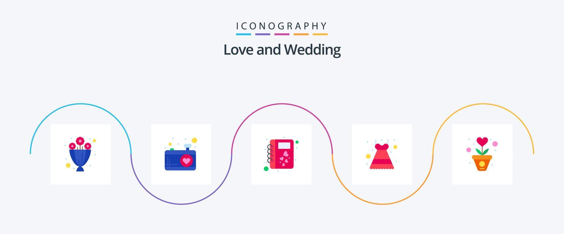 bruiloft vlak 5 icoon pak inclusief hart. groeien. liefde. dankbaarheid. kant vector