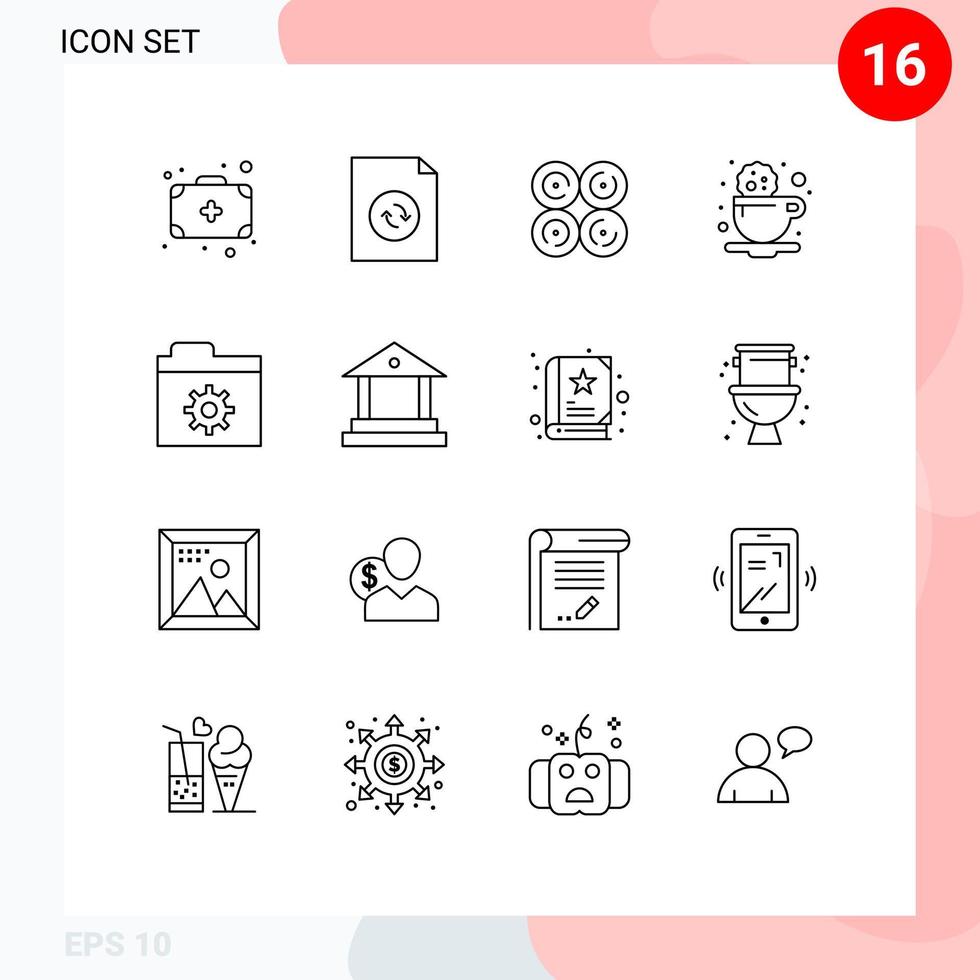 pictogram reeks van 16 gemakkelijk contouren van bank bestanden voedsel controle koekje bewerkbare vector ontwerp elementen