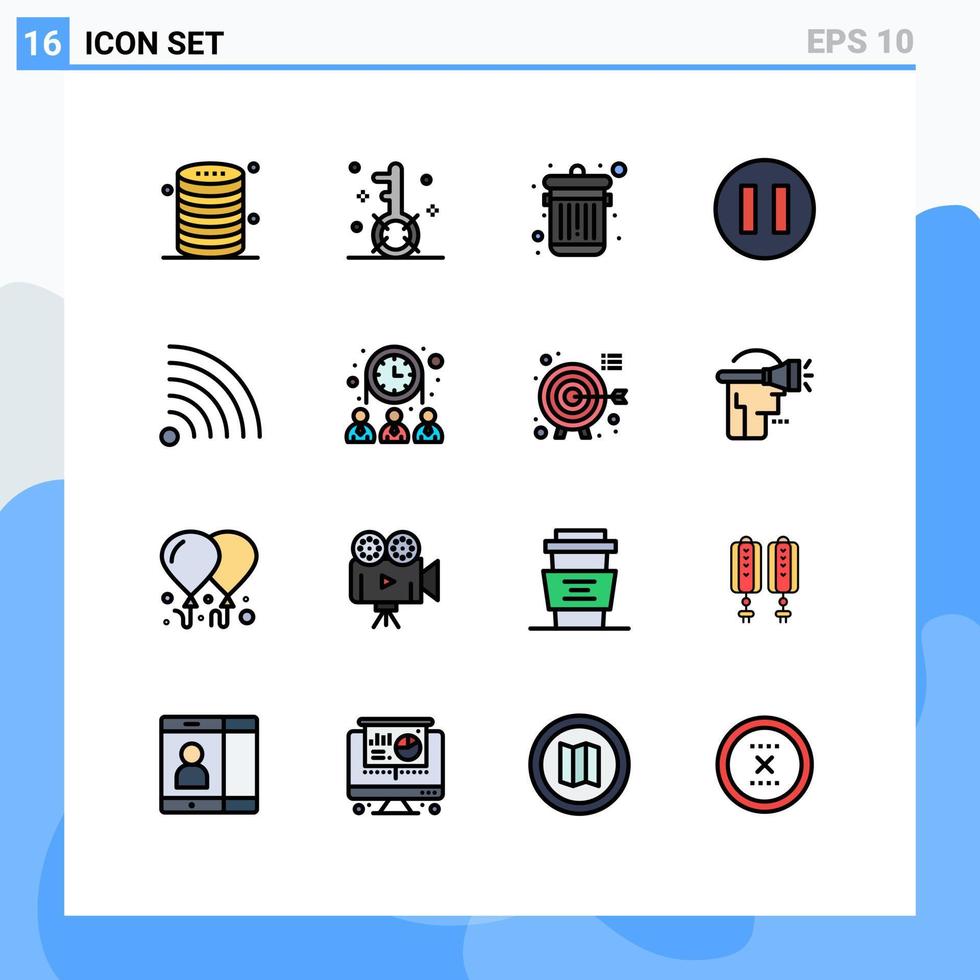 pak van 16 modern vlak kleur gevulde lijnen tekens en symbolen voor web afdrukken media zo net zo rss voeden optimalisatie pauze uitschot bewerkbare creatief vector ontwerp elementen