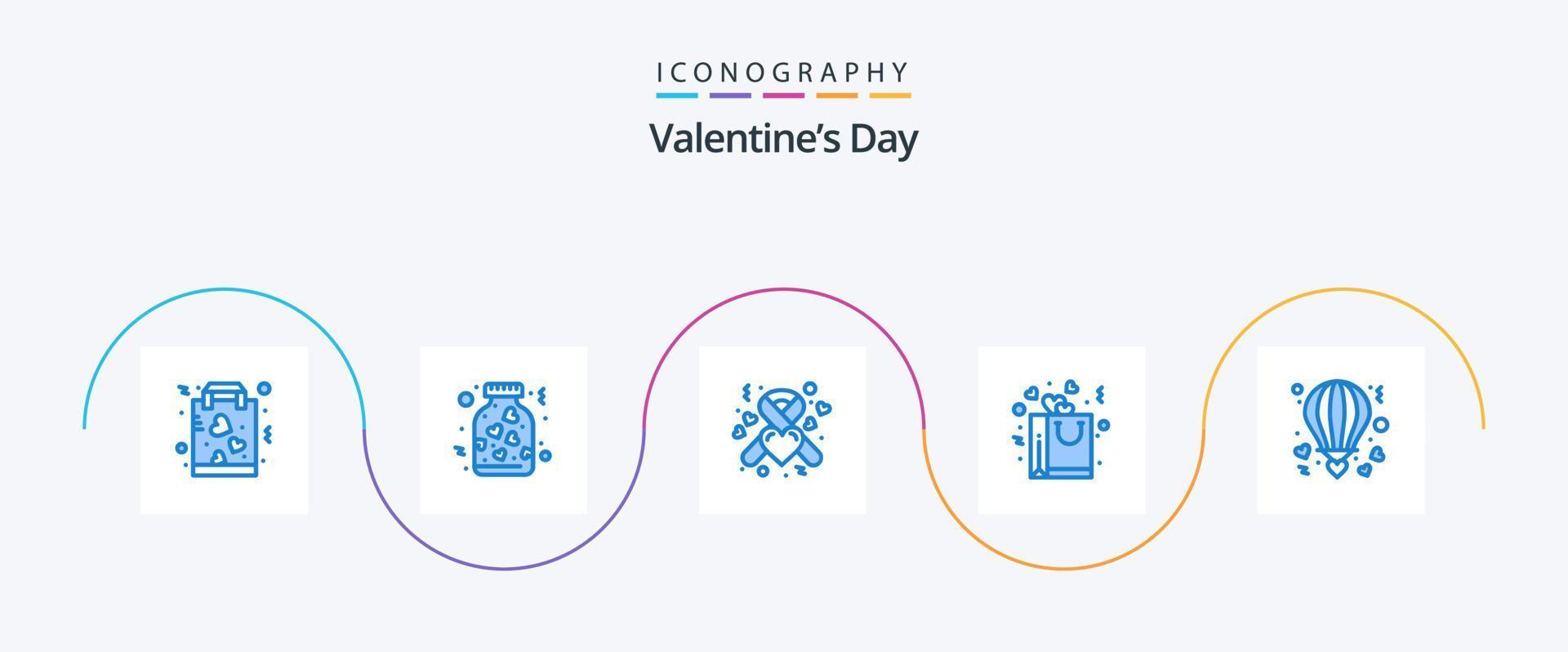 valentijnsdag dag blauw 5 icoon pak inclusief lucht. liefde. romantiek. hart. lint vector