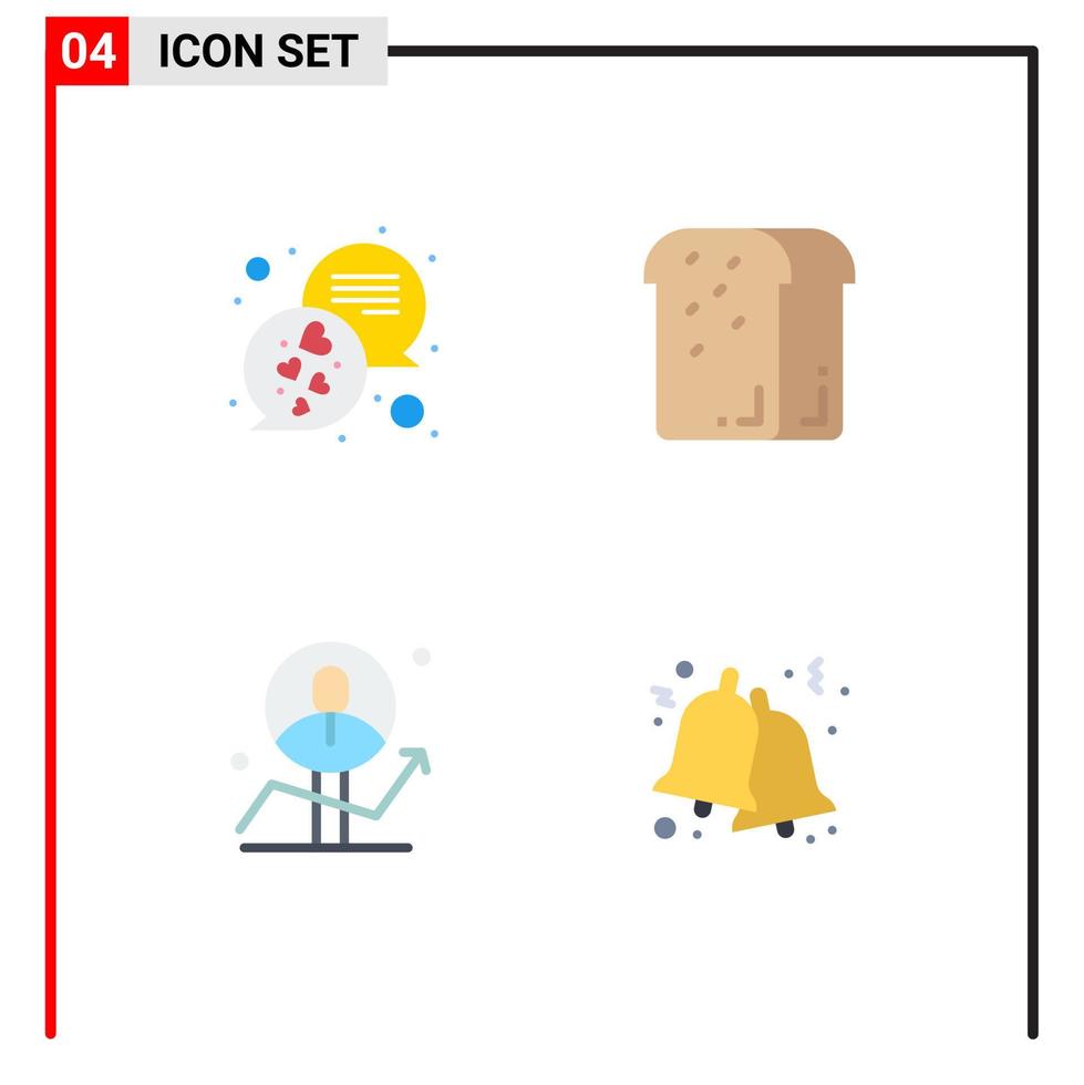 4 thematisch vector vlak pictogrammen en bewerkbare symbolen van babbelen gebruiker tekst voedsel tabel bewerkbare vector ontwerp elementen