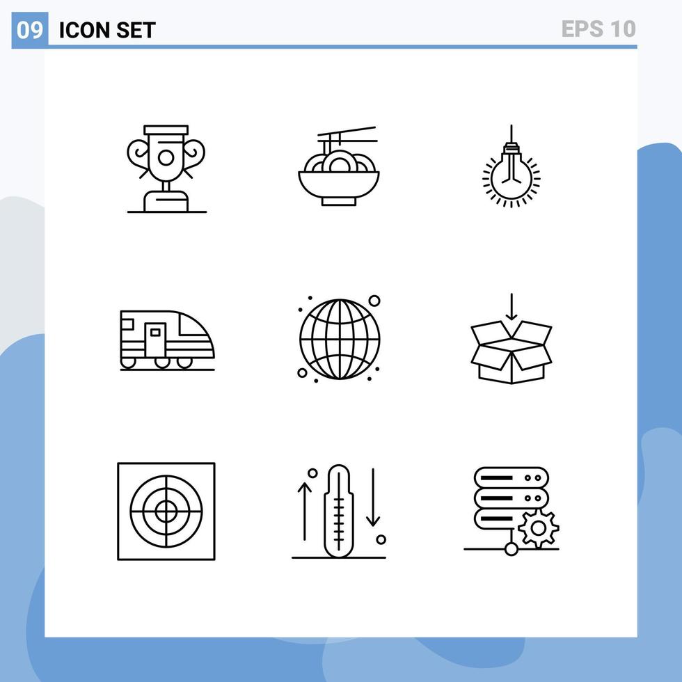 reeks van 9 modern ui pictogrammen symbolen tekens voor internet vervoer lamp trein station bewerkbare vector ontwerp elementen