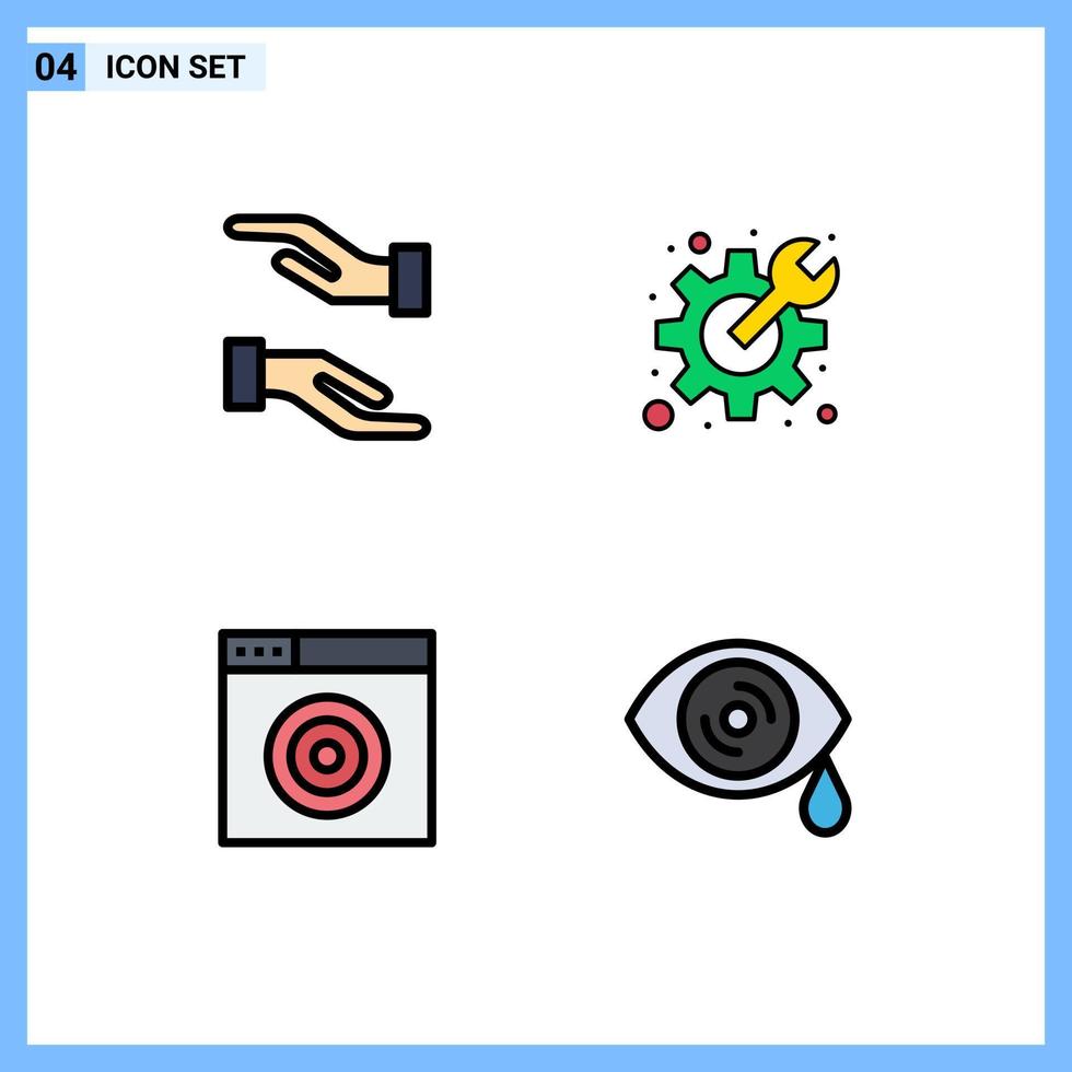 reeks van 4 modern ui pictogrammen symbolen tekens voor zorg doelwit tand moersleutel oog bewerkbare vector ontwerp elementen