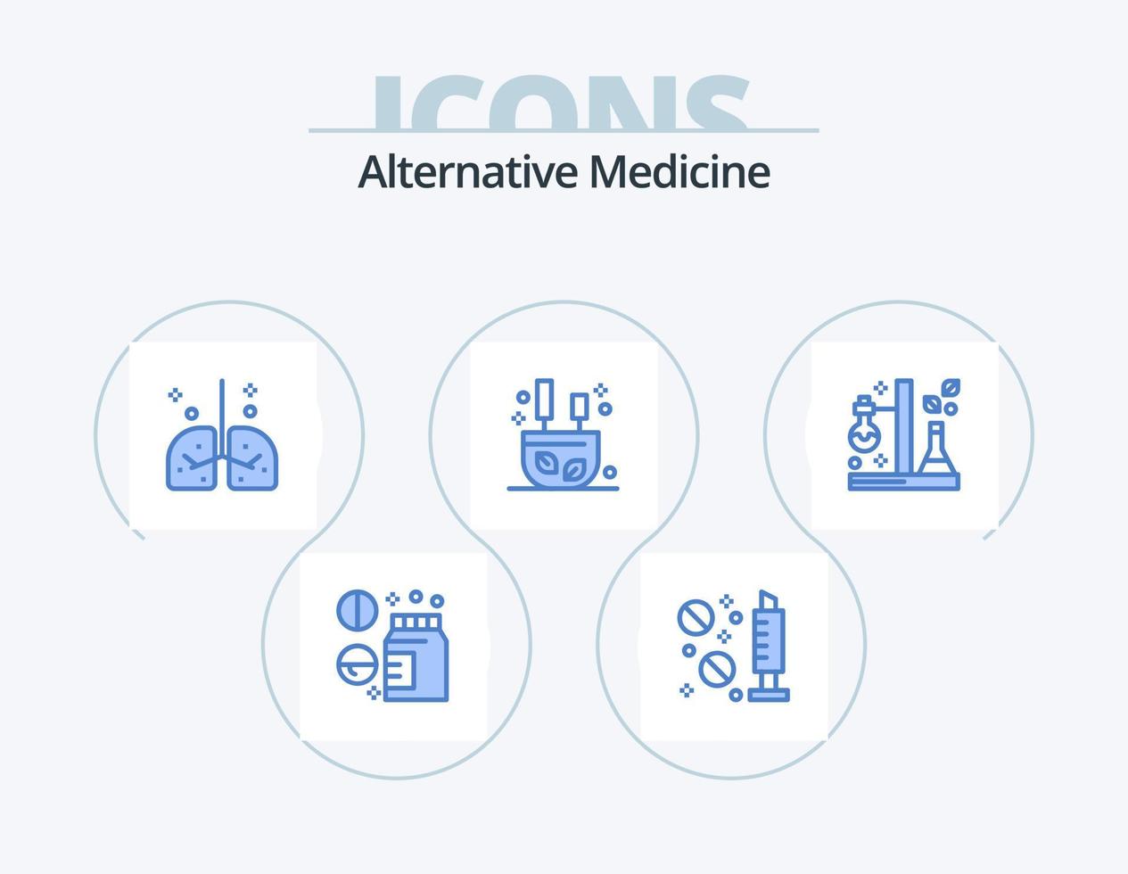 alternatief geneeskunde blauw icoon pak 5 icoon ontwerp. chemie. kom tot rust. Gezondheid. wierook. geneeskunde vector