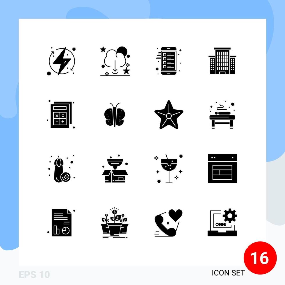 reeks van 16 modern ui pictogrammen symbolen tekens voor toevoegen stad opslaan gebouw mobiel bewerkbare vector ontwerp elementen