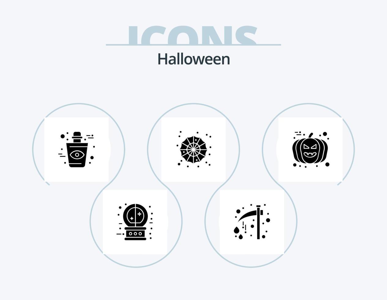 halloween glyph icoon pak 5 icoon ontwerp. gezicht. spin web. eng. spin. halloween vector