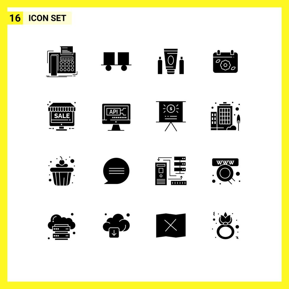 pictogram reeks van 16 gemakkelijk solide glyphs van voorjaar bloem heftruck vrachtauto kalender medisch bewerkbare vector ontwerp elementen