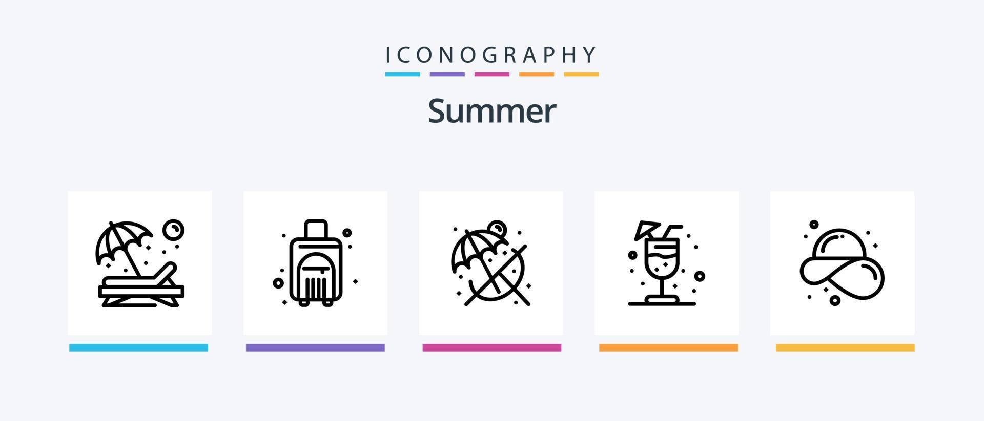 zomer lijn 5 icoon pak inclusief tas. heet. strand. kruiser. strand. creatief pictogrammen ontwerp vector
