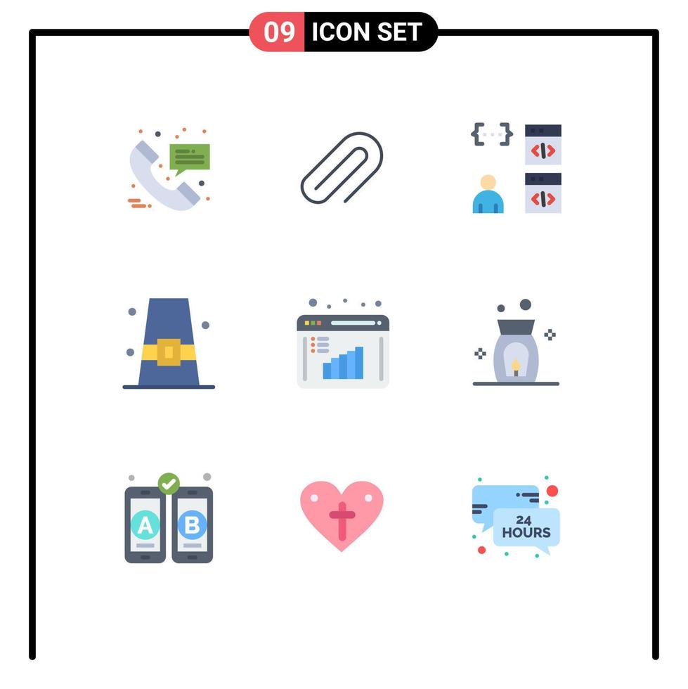 universeel icoon symbolen groep van 9 modern vlak kleuren van hoed pet app gesp ontwikkeling bewerkbare vector ontwerp elementen