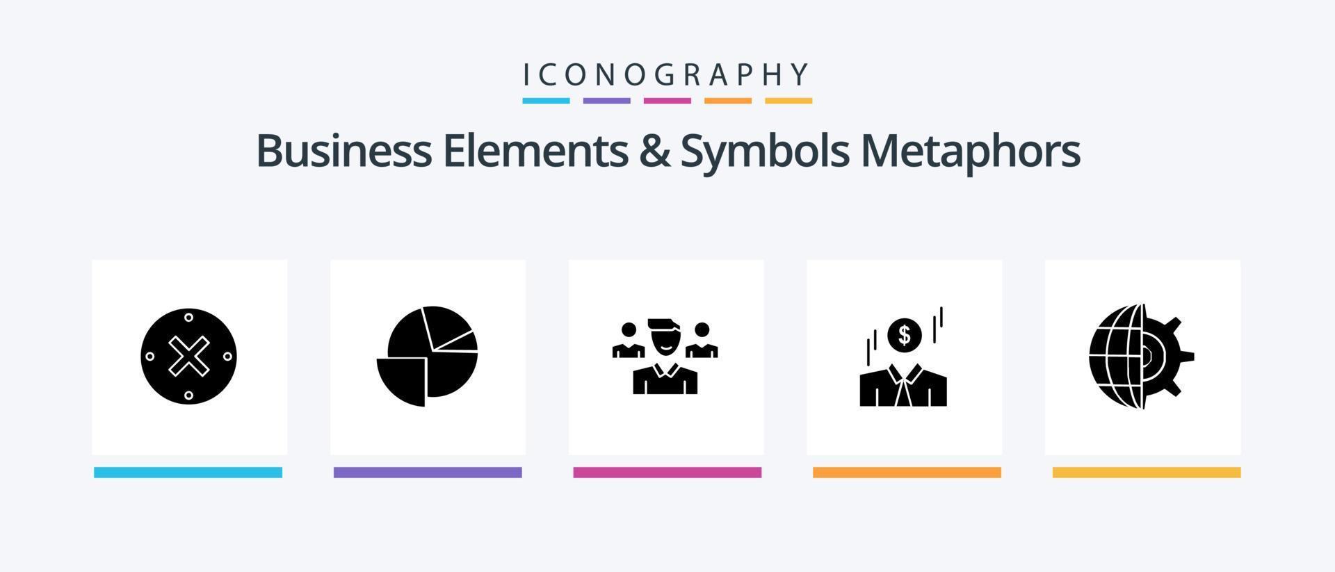 bedrijf elementen en symbolen metaforen glyph 5 icoon pak inclusief wereldbol. geld. team. Mens. zakenman. creatief pictogrammen ontwerp vector