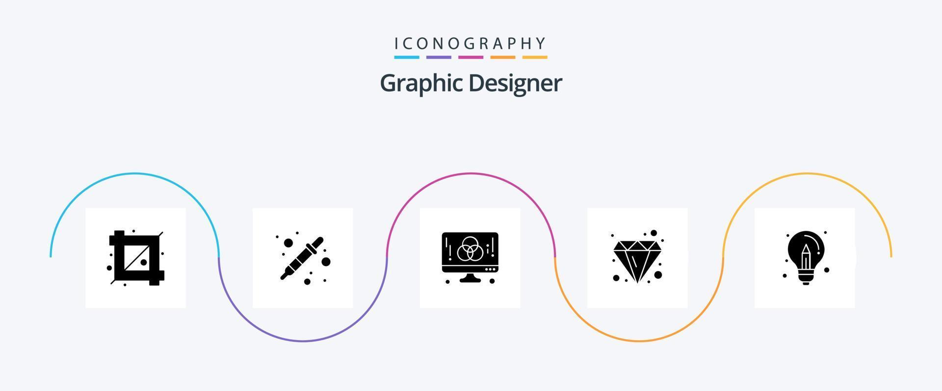 grafisch ontwerper glyph 5 icoon pak inclusief lamp. diamant. computer. briljant. creatief vector