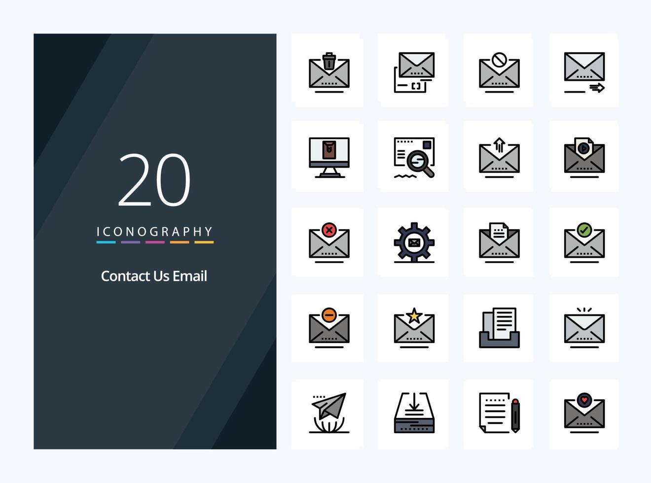 20 e-mail lijn gevulde icoon voor presentatie vector