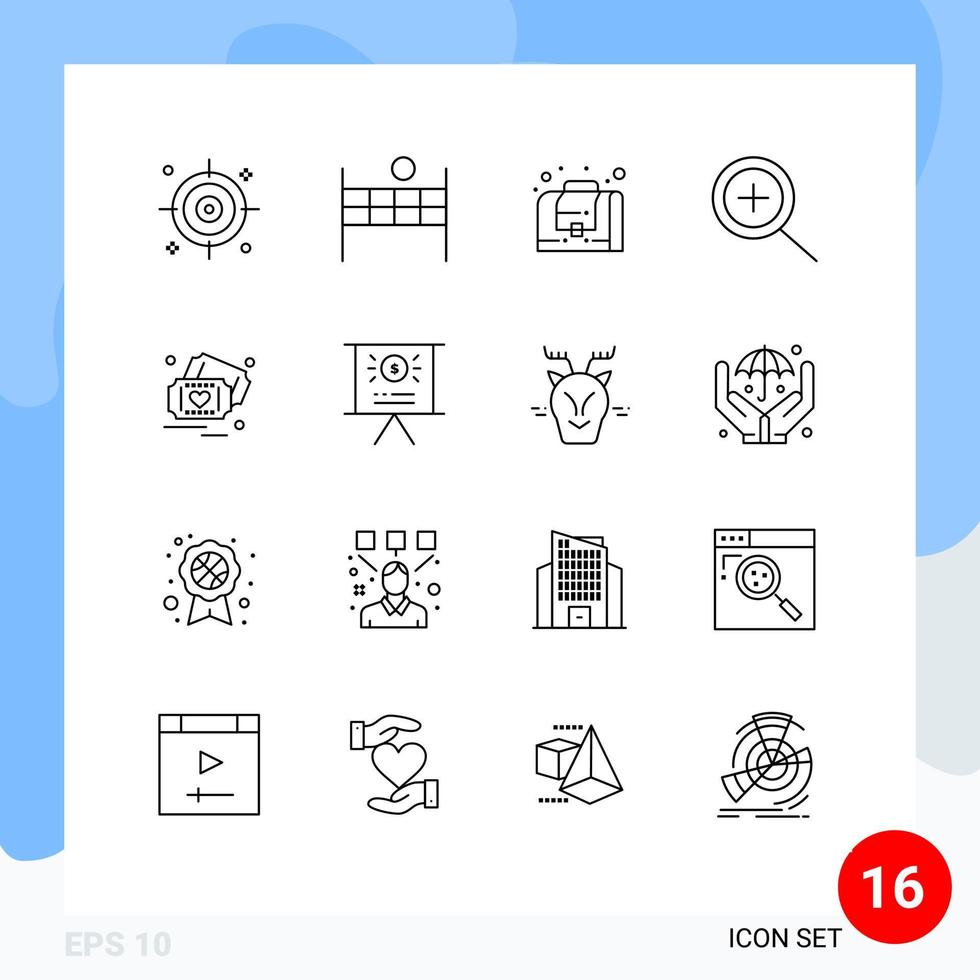 reeks van 16 modern ui pictogrammen symbolen tekens voor presentatie bedrijf zak bruiloft liefde bewerkbare vector ontwerp elementen