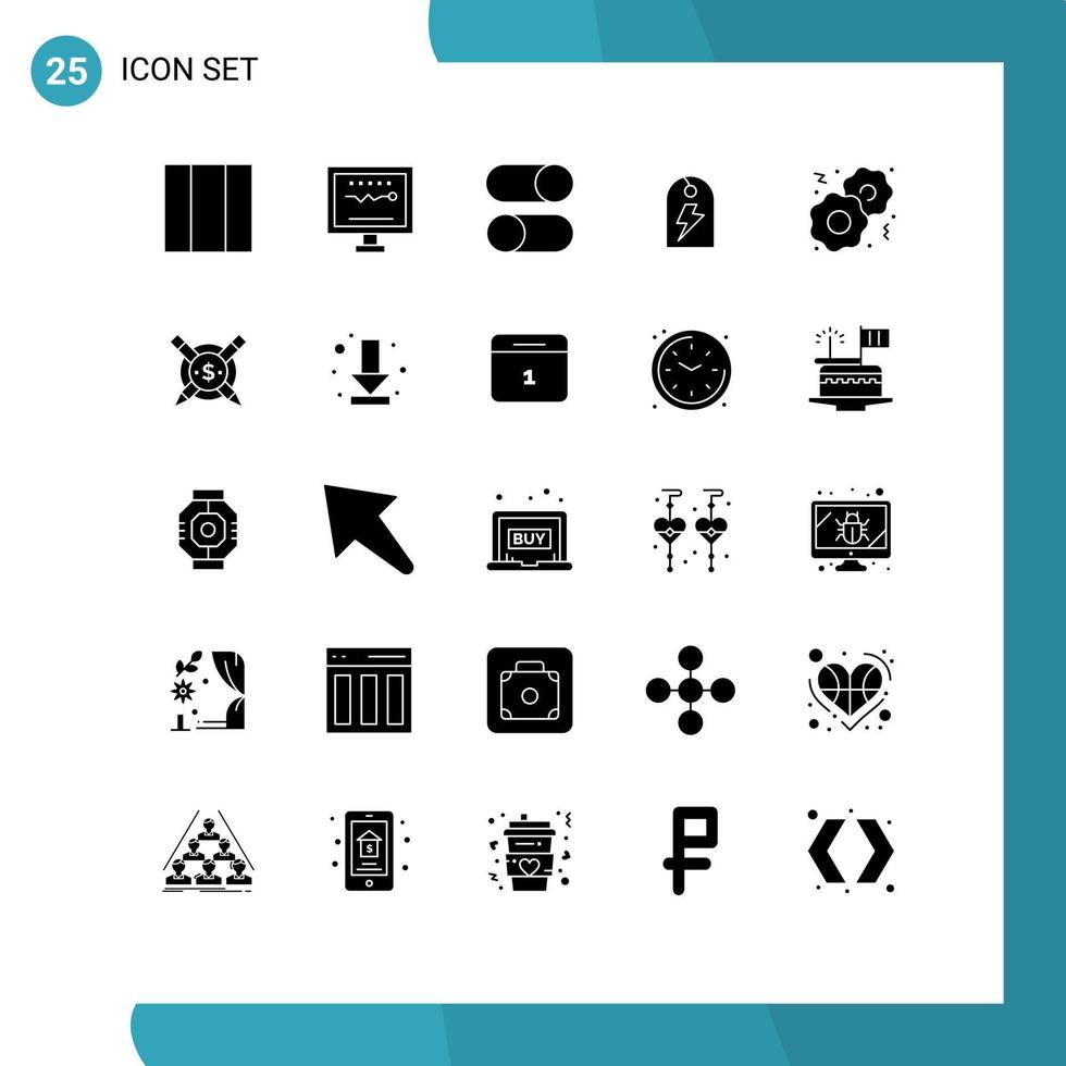 25 solide glyph concept voor websites mobiel en apps voedsel energie lay-out macht label bewerkbare vector ontwerp elementen