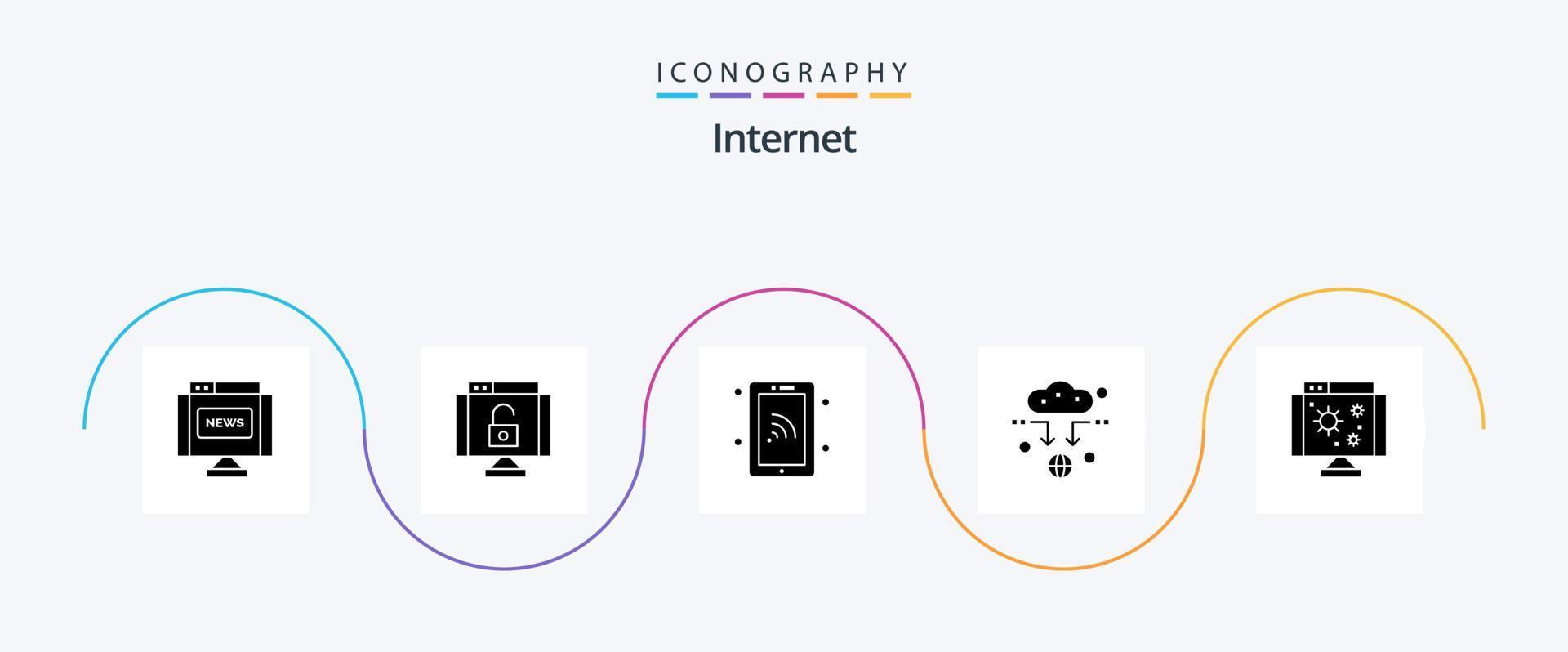 internet glyph 5 icoon pak inclusief computer. Wifi. netwerk. signaal. antenne vector