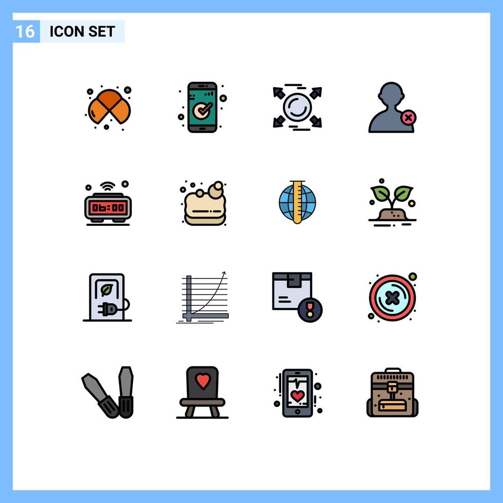 16 vlak kleur gevulde lijn concept voor websites mobiel en apps klok gebruiker ui Mens allemaal bewerkbare creatief vector ontwerp elementen