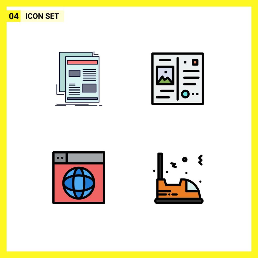 modern reeks van 4 gevulde lijn vlak kleuren pictogram van nieuws web media ansichtkaart internet bewerkbare vector ontwerp elementen