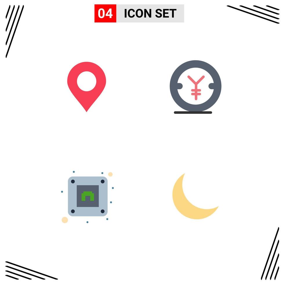 reeks van 4 modern ui pictogrammen symbolen tekens voor kaart stopcontact wereld yen maan bewerkbare vector ontwerp elementen