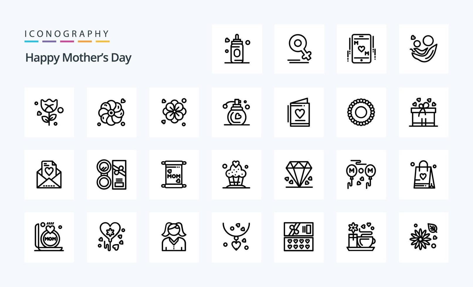 25 gelukkig moeders dag lijn icoon pak vector