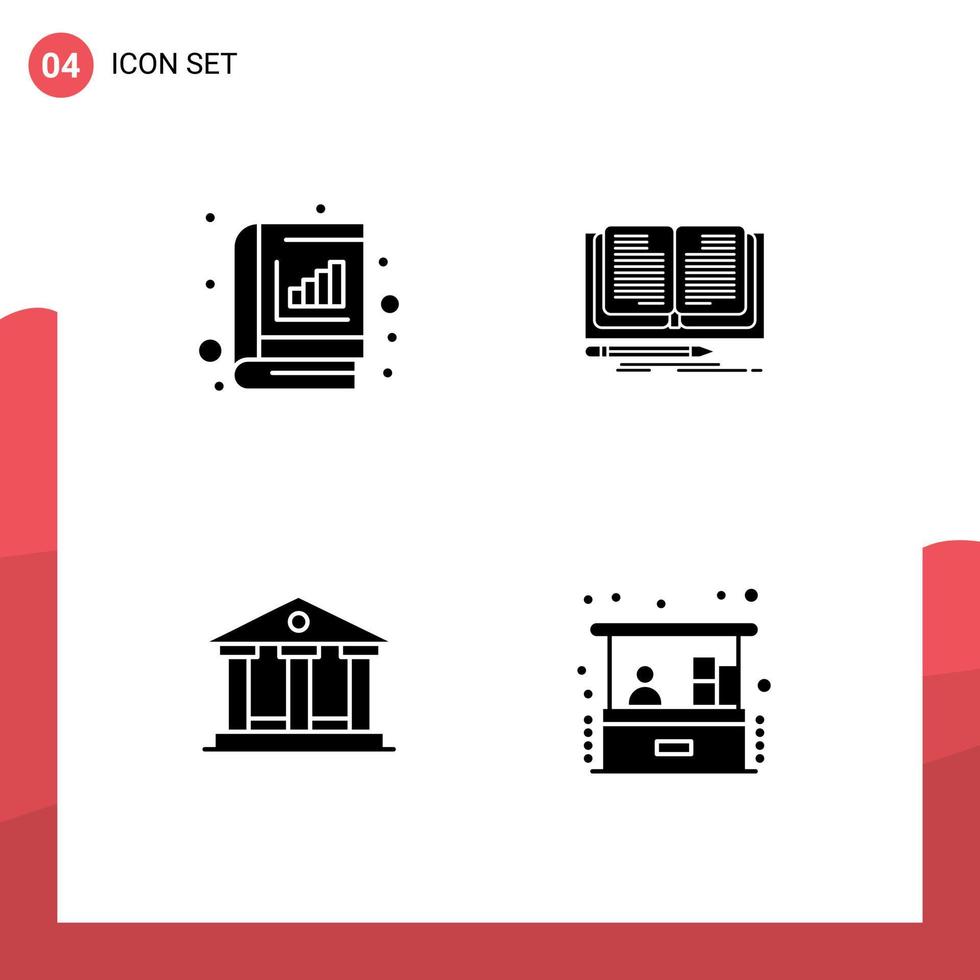 bewerkbare vector lijn pak van 4 gemakkelijk solide glyphs van analyse bank diagram roman geld bewerkbare vector ontwerp elementen