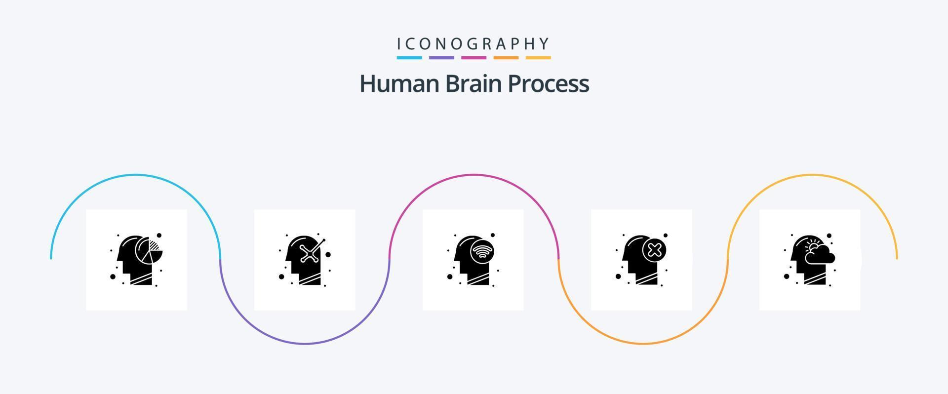 menselijk hersenen werkwijze glyph 5 icoon pak inclusief markering. hoofd. menselijk verstand. mislukking. Wifi signaal vector