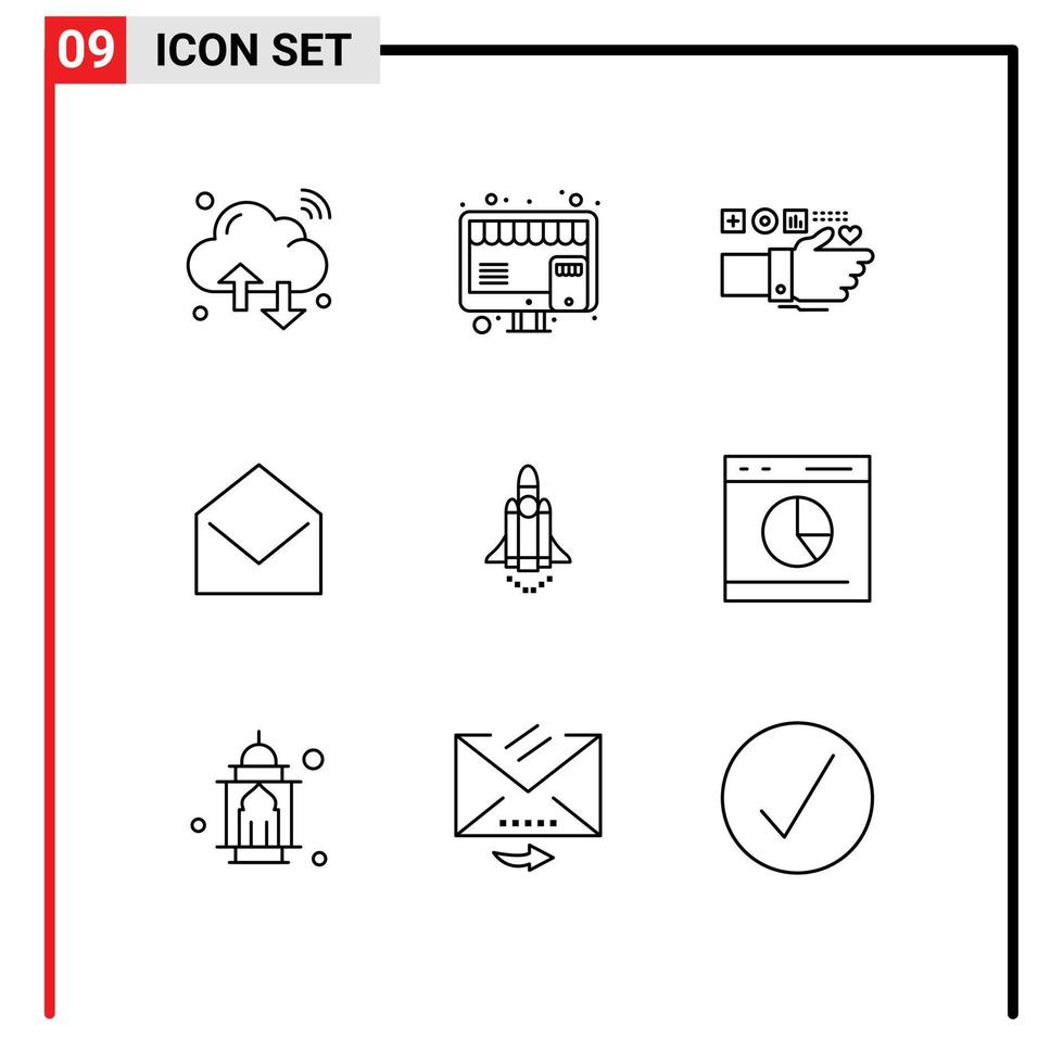 groep van 9 contouren tekens en symbolen voor Open mail afzet bedrijf hart bewerkbare vector ontwerp elementen