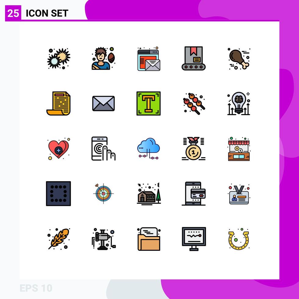 mobiel koppel gevulde lijn vlak kleur reeks van 25 pictogrammen van dankzegging voedsel browser kraan bulldozer bewerkbare vector ontwerp elementen
