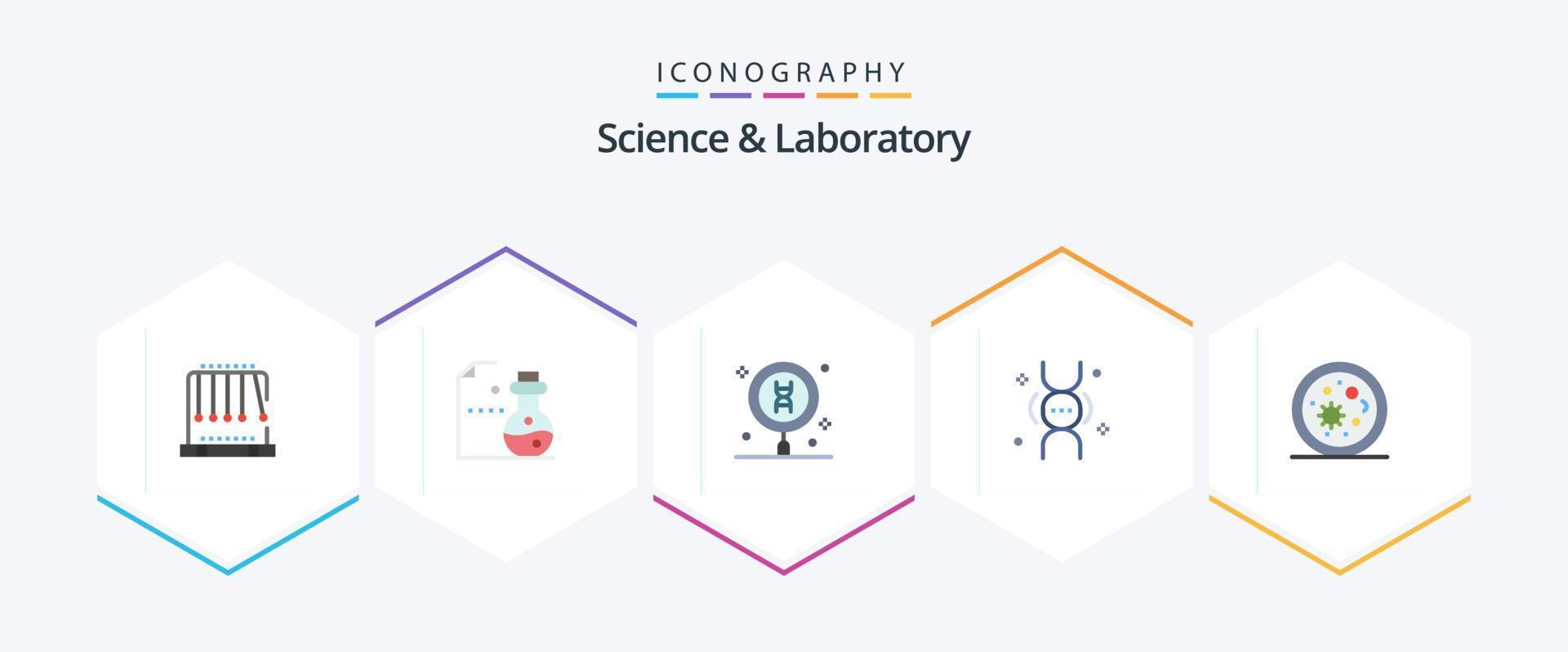 wetenschap 25 vlak icoon pak inclusief biologie. erfenis. biologie. genetica. zoeken vector